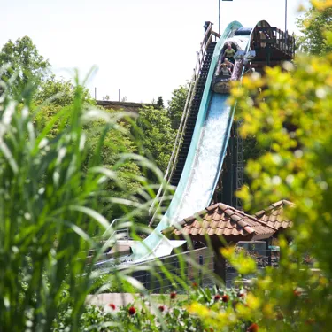 Experience the thrilling ride of our white water ride in a tree trunk.